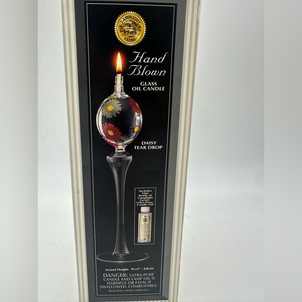 Hand Blown Glass Oil Candle Daisy Teardrop Lamplight Farms 9.75” USA